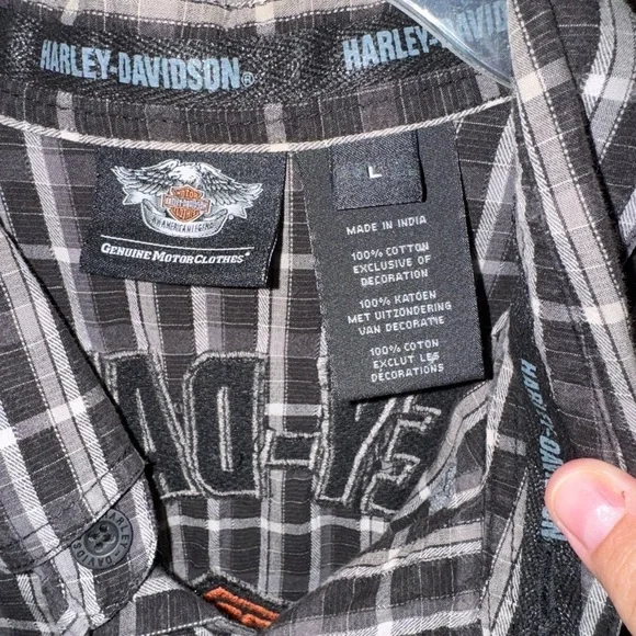 Harley-Davidson Mens Flames Embroidered Plaid Long Sleeve Size Large - Picture 3 of 8